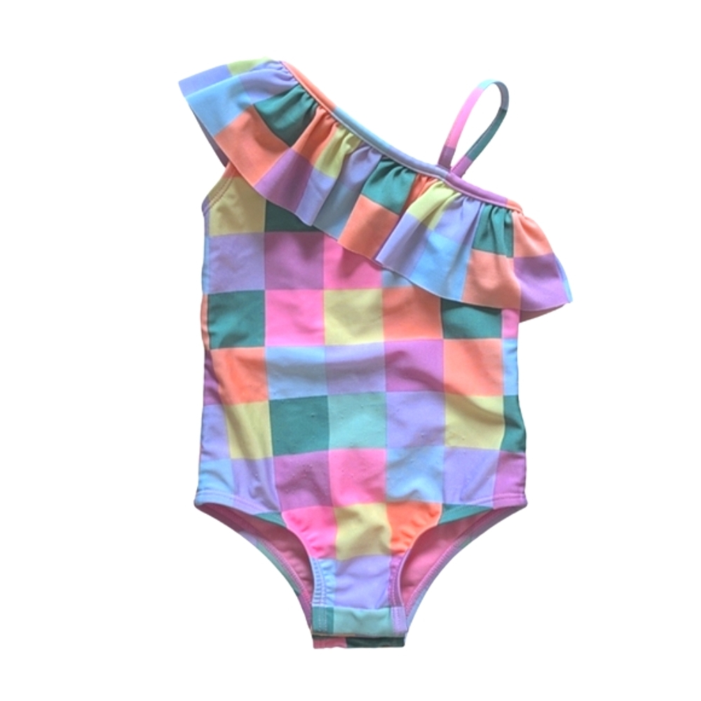 babyGap Colorful Checkered One-Shoulder Ruffle Swimsuit - Size 2T